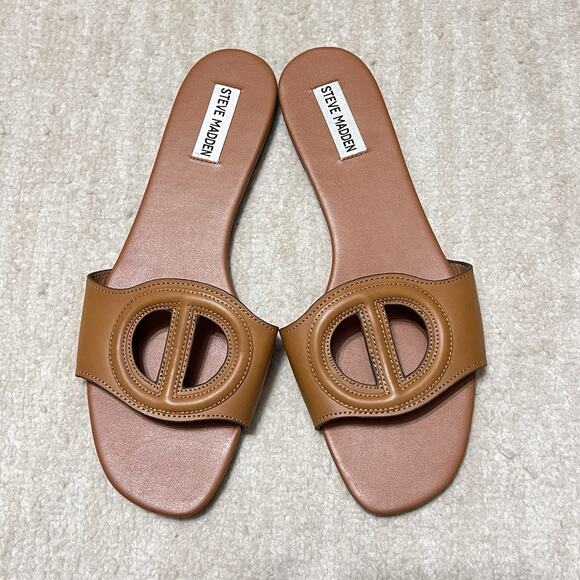 Steve Madden Kaylah Brown Leather Slip On Flat Sandals Size 10 - Picture 1 of 7
